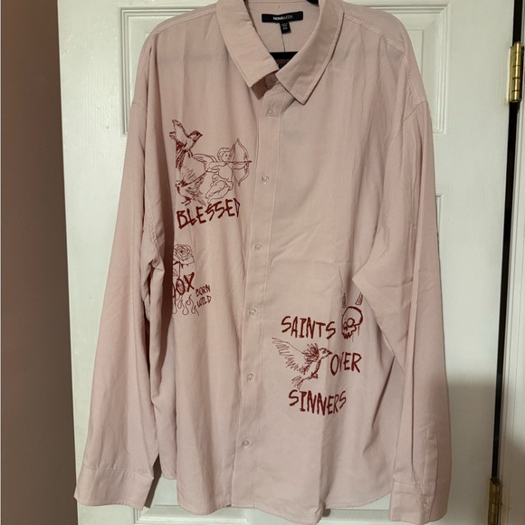 Fashion Nova Other - Fashion Nova Pink Graphic Casual Button Down Shirt